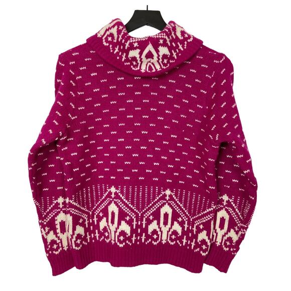 Vintage Chunky Knit Sweater Hampton Knitting Mills Olympic Pink Fair Isle Medium - Picture 2 of 7